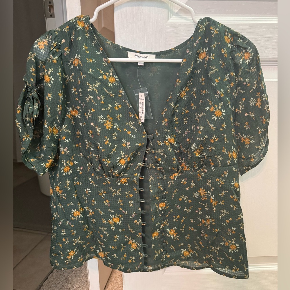 Silk Evie Tie-Sleeve Top in Fresh Sprigs by Madewell
